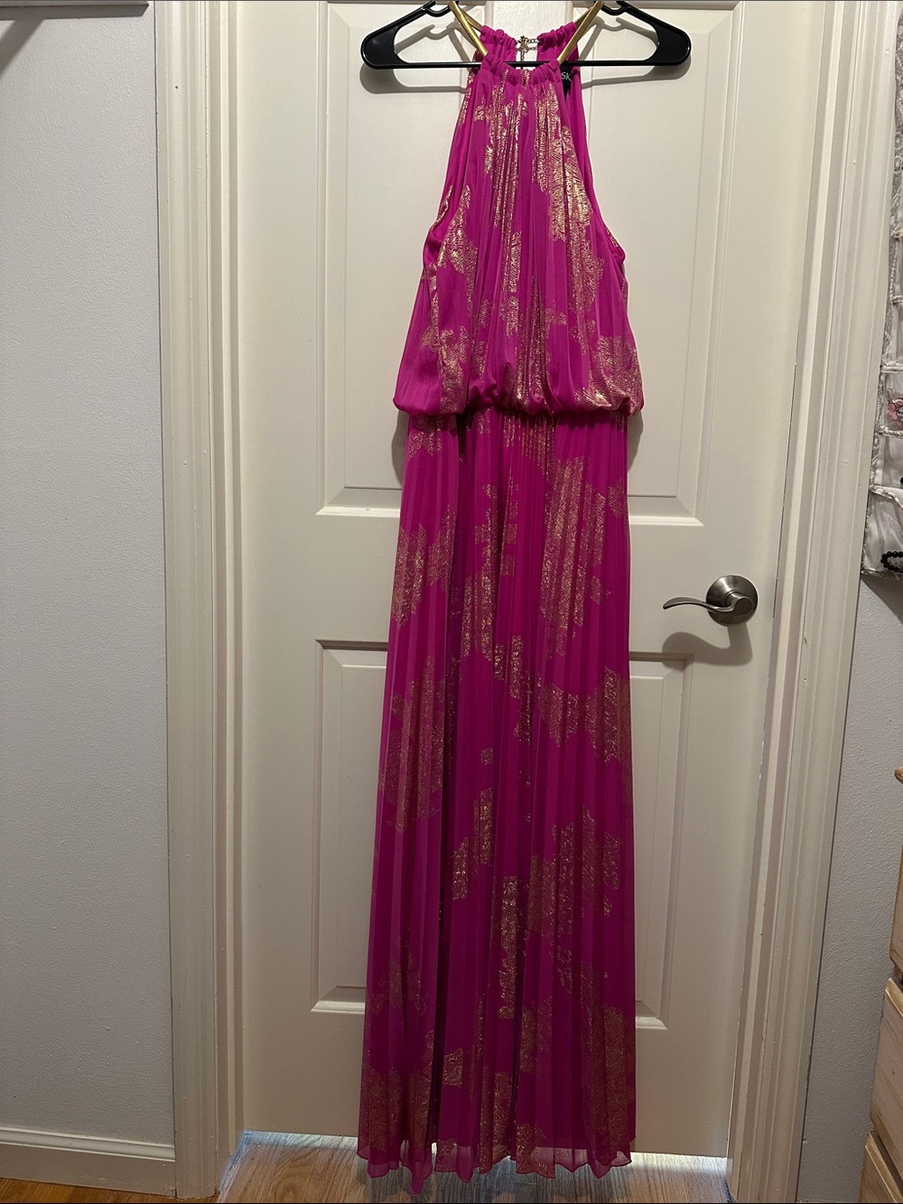 MSK Fuchsia Halter Dress with Gold Accent